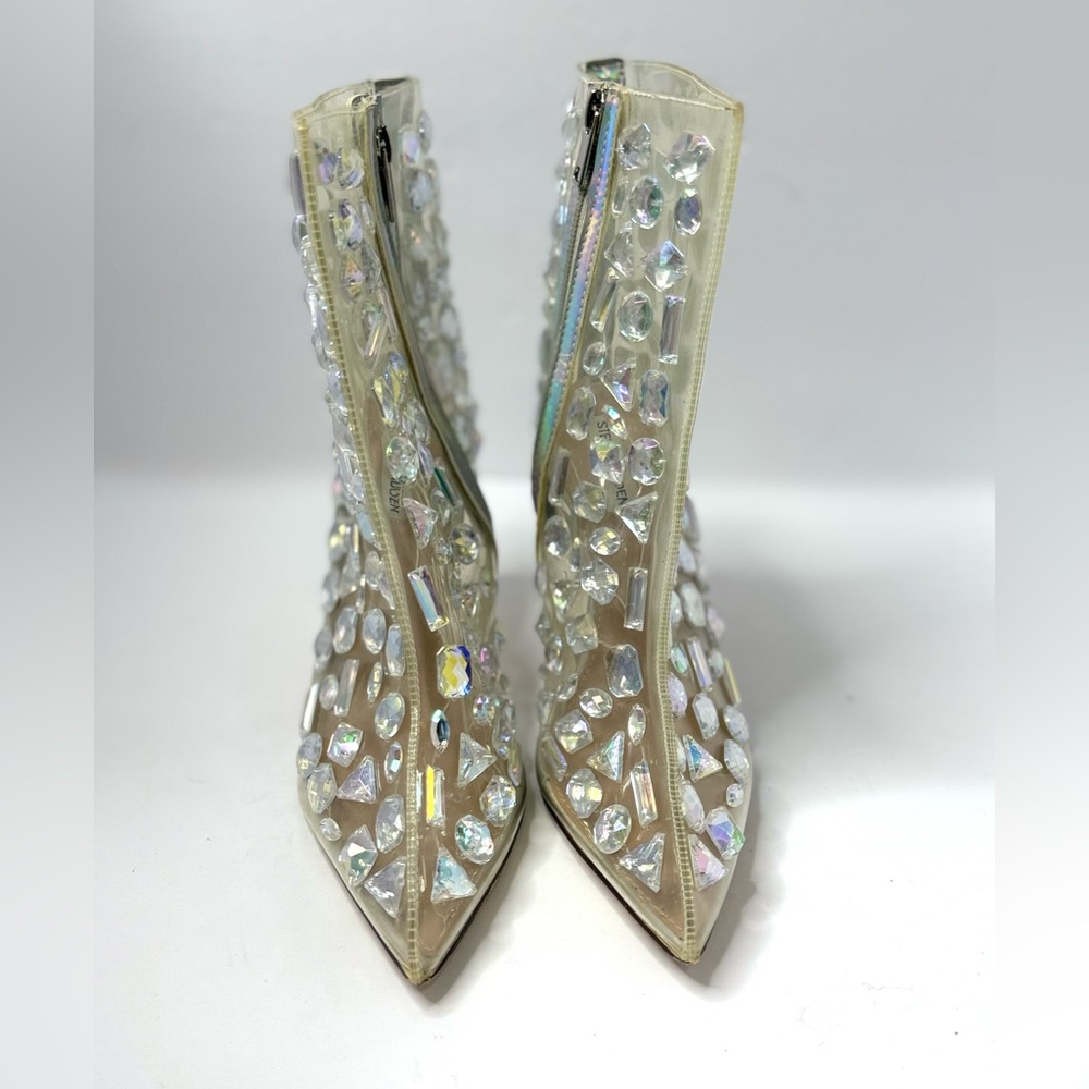 Steve Madden Clear Crystal Embellished Stiletto Pointed Toe Boots Size 8.5